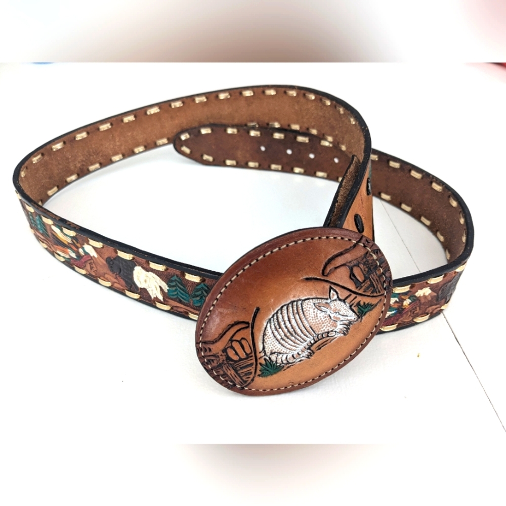Hand Tooled Leather Belt & Buckle